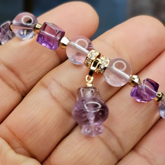 NEW MY MELODY high Quality Lacender AMETHYST Beaded Bracelet w/gold hardware - Picture 9 of 11